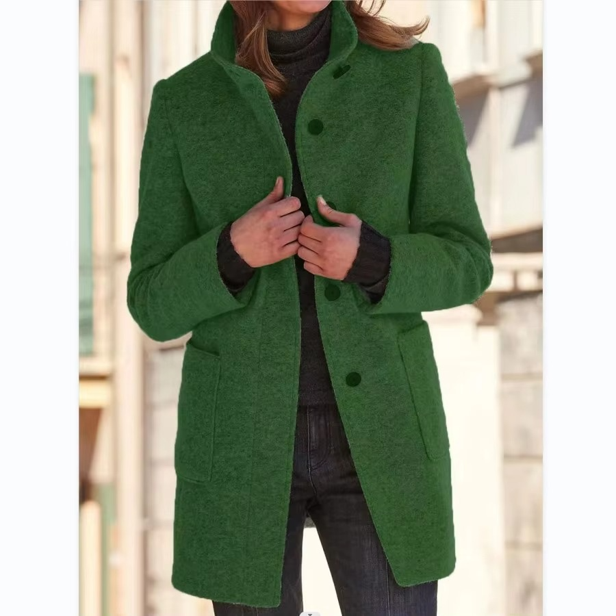 Veste Rétro En Mélange De Laine À Col Debout Pour Femmes Chaude Et Élégante Avec Charme Vintage