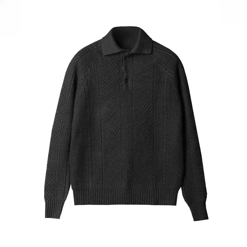Pull Homme Maille Côtelée Avec Col Polo Slim Fit Manche Longue Pour Superposer Décontracté