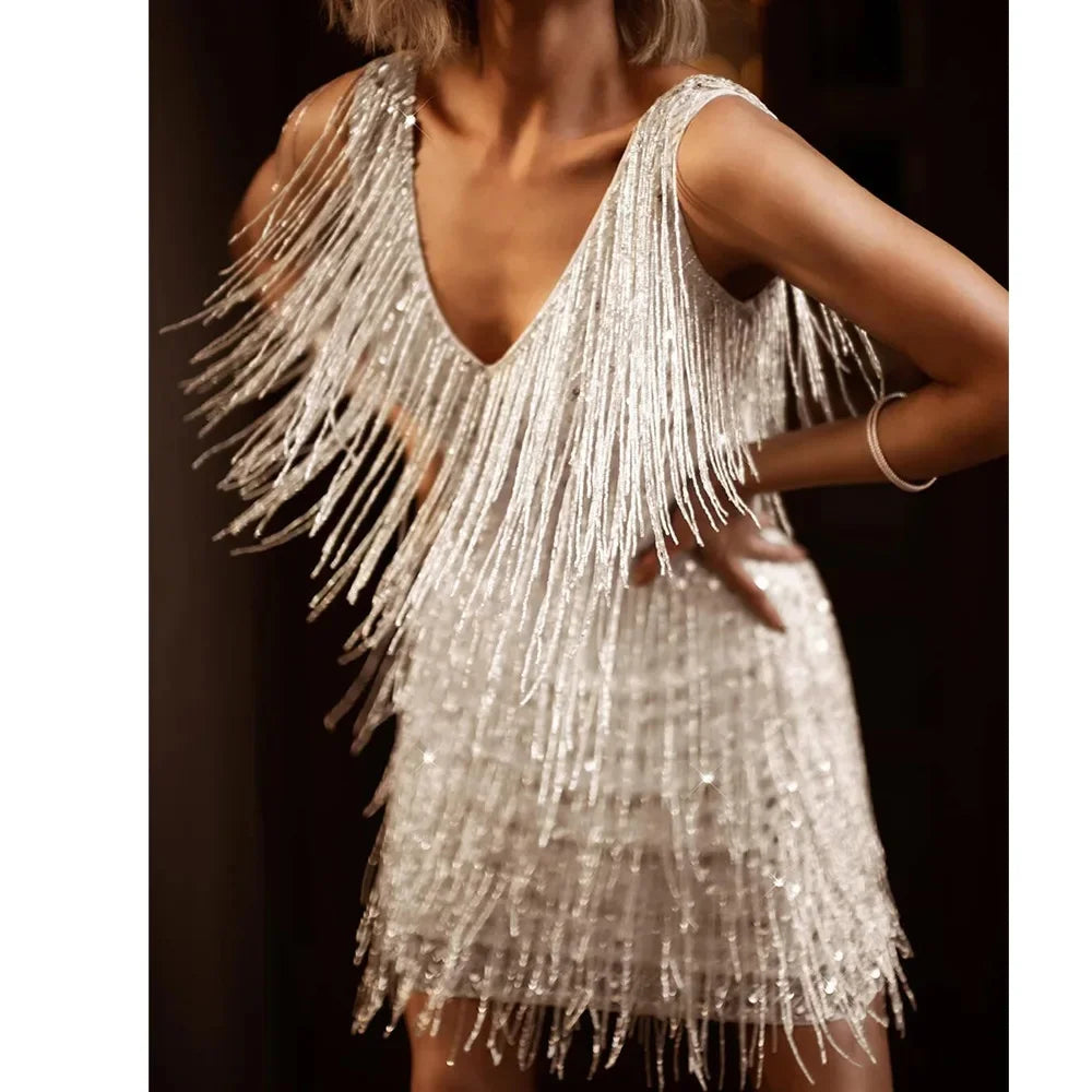 Robe Cocktail Pour Femme Kimberly Avec Franges De Plumes Conçue Par Amawinc Pour Des Occasions Glamour