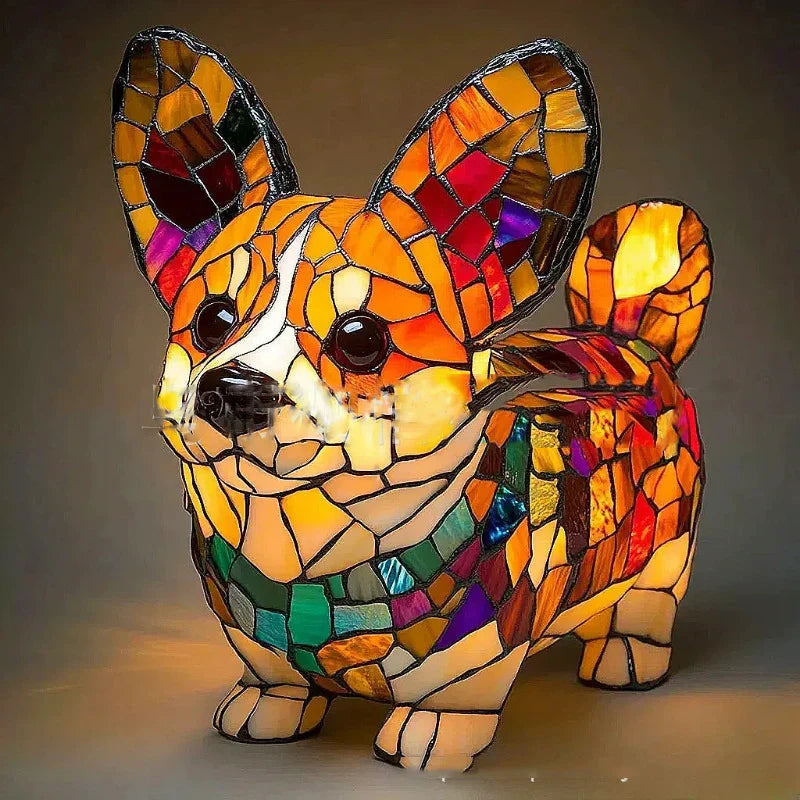 Lampe De Table Art Nouveau Verre Coloré Chat Et Chien Ambiance Lumineuse Et Charmante