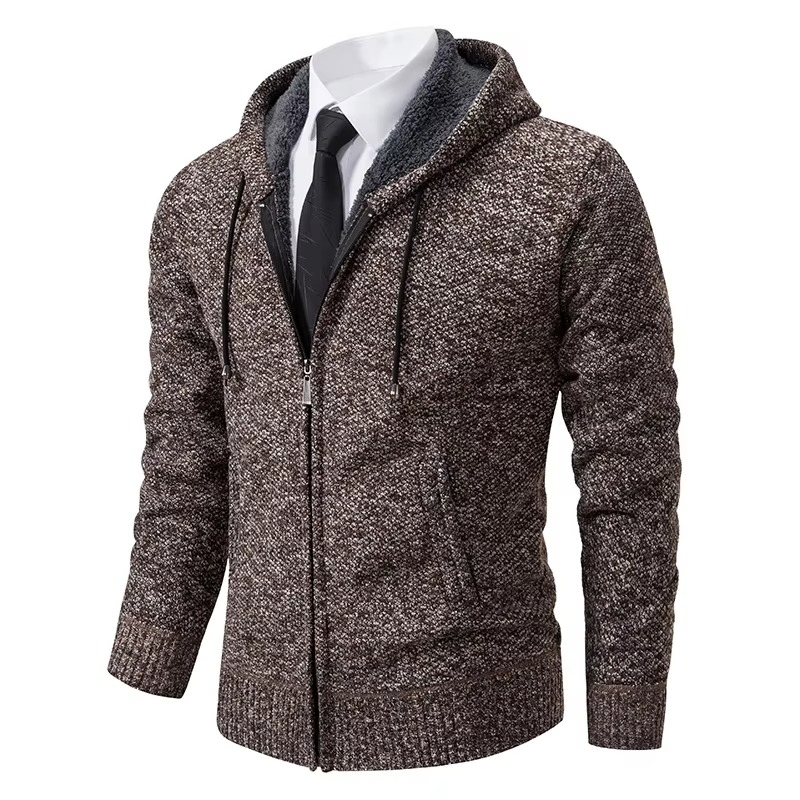 Cardigan Homme Doublé Polaire Avec Col Montant À Fermeture Éclair Chaud Pour Automne Et Hiver Décontracté
