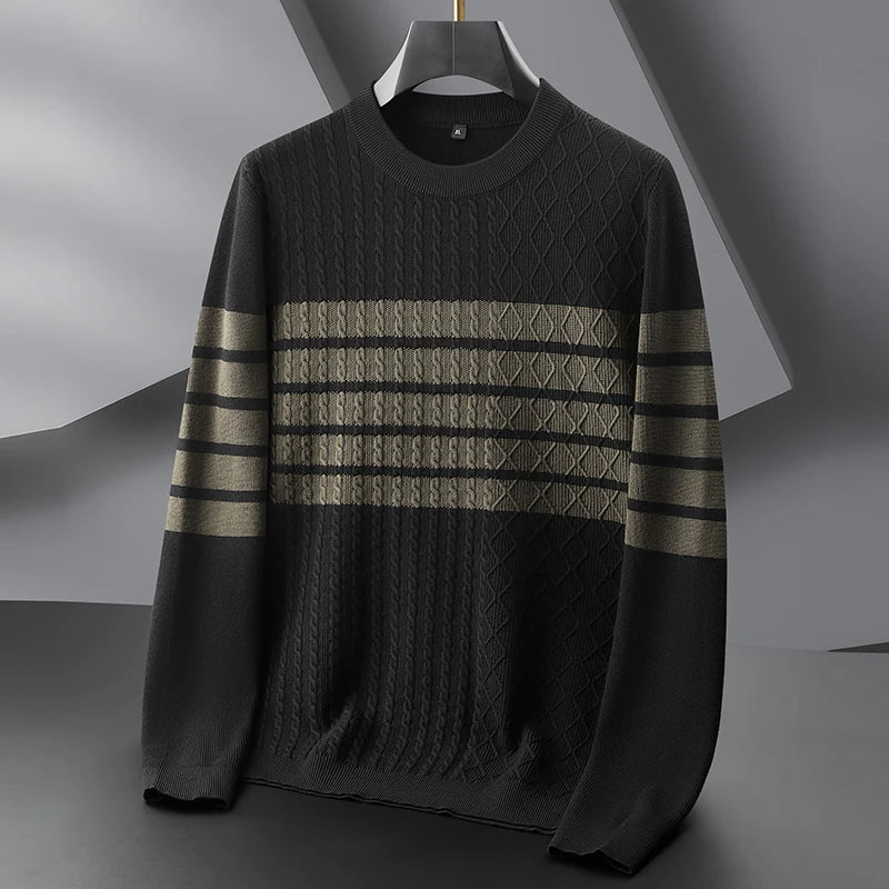 Pull Enzo À Maille Split Cable Avec Motifs Diamant Et Lignes Horizontales Sur Base Sombre