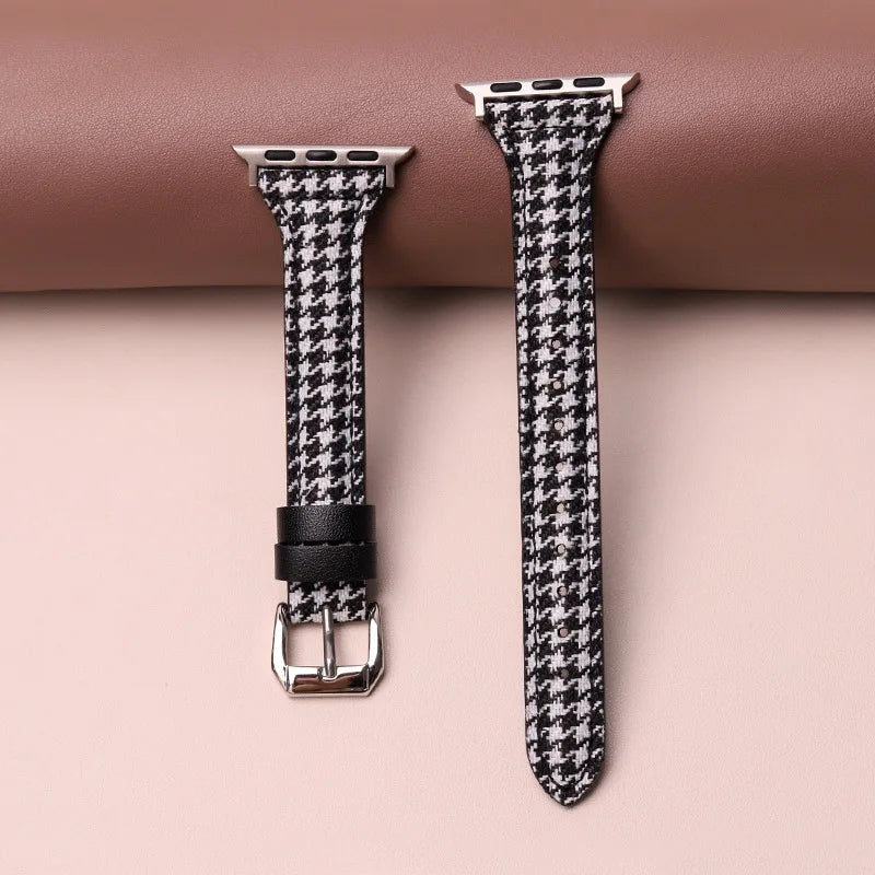 Bracelet Apple Watch Wexford Motif Pied De Poule Léger Confort Durable Ajustable Pour Tous Les Jours