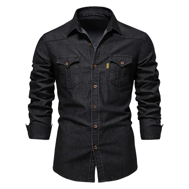 Amawinc Henry Chemise Homme en Denim Boutons Devant Style Décontracté Polyvalente Confort Durable Tailles S à 5XL