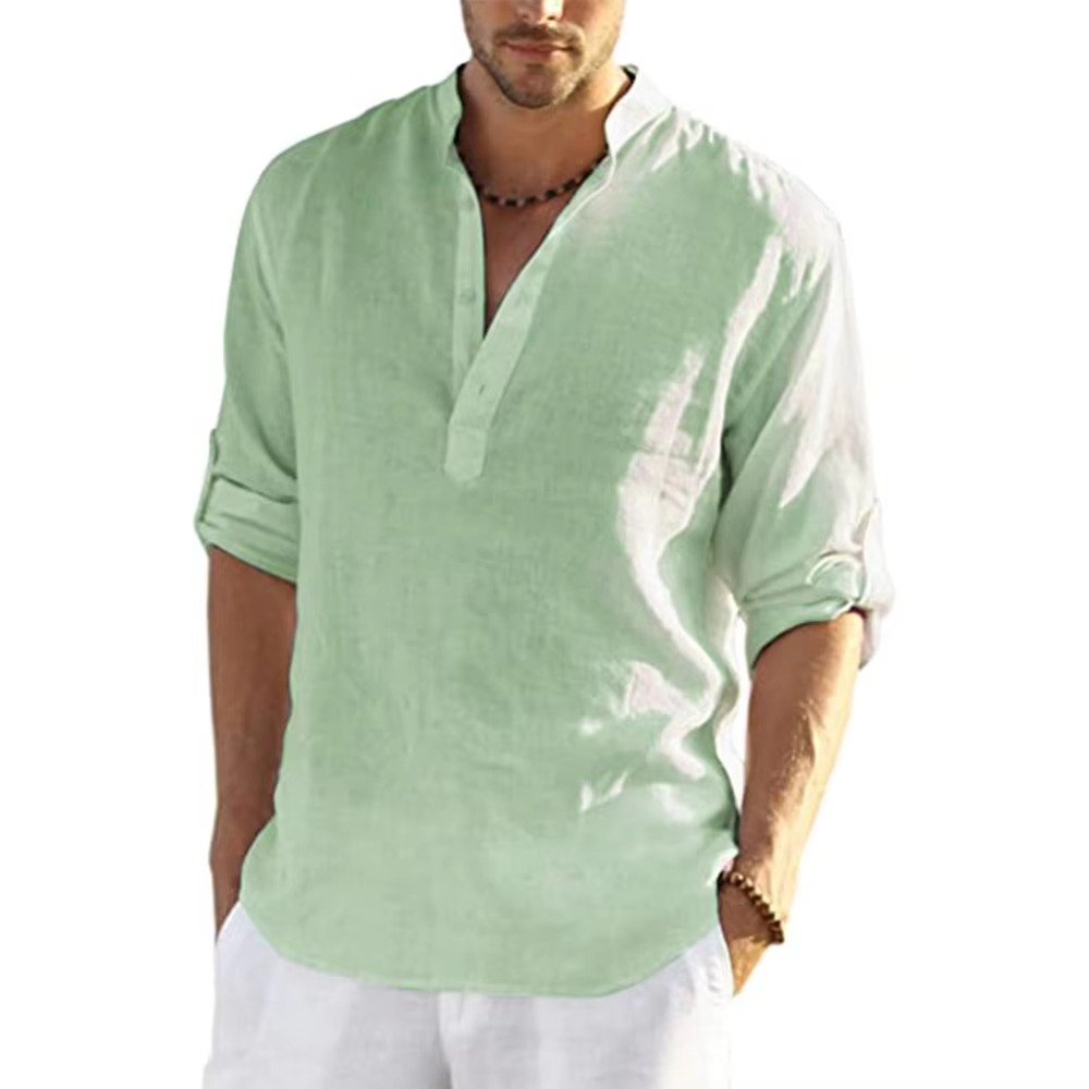 Chemise Décontractée Pour Homme En Coton Lin Manches Longues Légère Respirante Amawinc