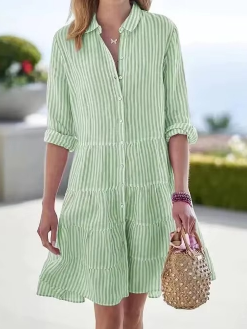 Robe Chemise Oversize Rayée Printanière Pour Femmes Avec Col Revers Et Manches Longues