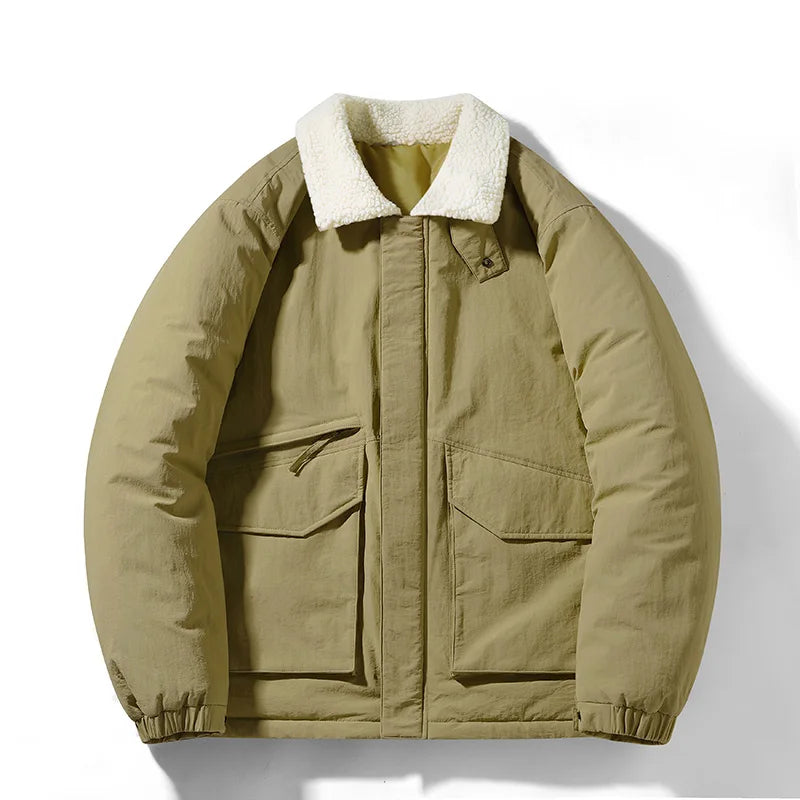 Doudoune Sherpa Oversize Avec Col Blanc Contrastant Et Silhouette Boxy Rétro Moderne Style Vintage