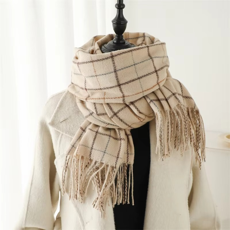 Écharpe Plaid Cachemire Pour Femme Hiver Chaude Foulard Pashmina Avec Franges