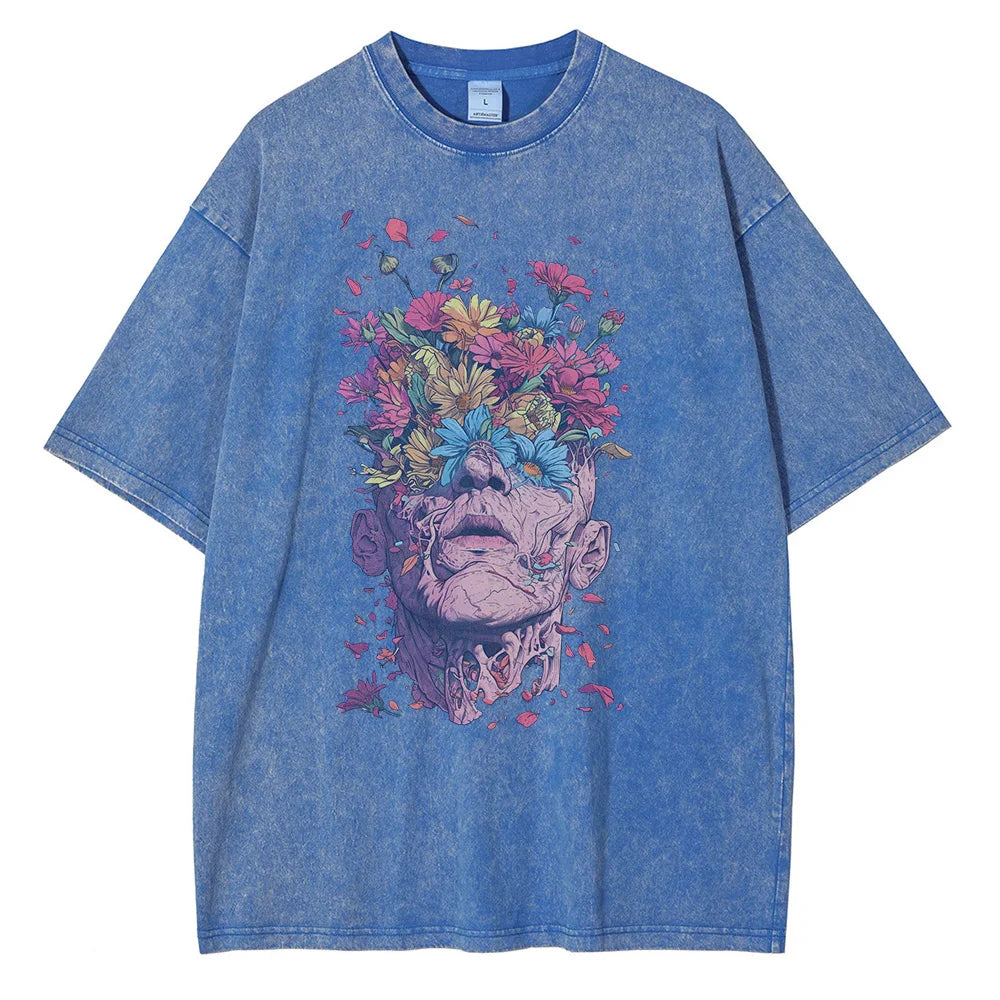 Amawinc Titan Bloom T Shirt Graphique Coton Premium Coupe Oversized Confort Respirant Design Intriqué