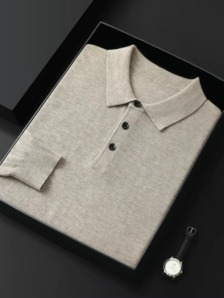 Pull Mérinos Mélange Cachemire Col Polo En Maille Légère Chaud Confort Quotidien Élégant Pour Homme