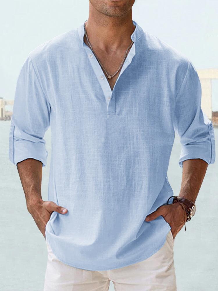 Hugo Chemise En Lin Pour Homme Col Mandarin Décontractée Léger Manches Longues Respirante