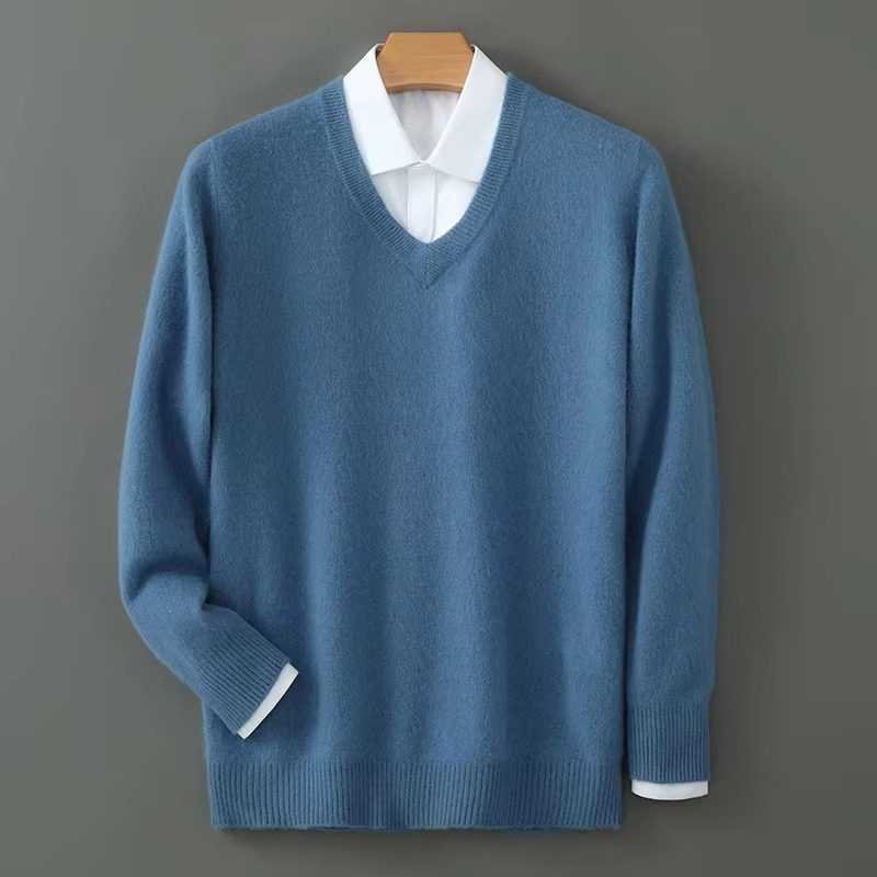 Amawinc Pull Homme Col V En Mélange Cachemire Chaud Coupe Décontractée Grandes Tailles Pour Hiver
