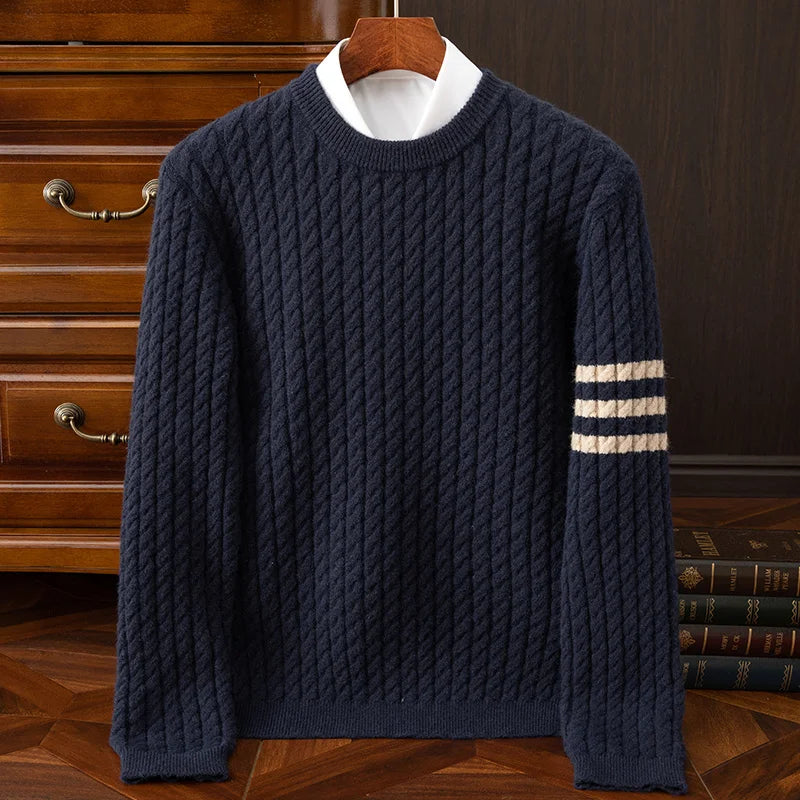 Amawinc Kingsford Pull En Cachemire 100 Pour Cent Pour Homme Tricoté À La Main Texture À Côtes Pour Superposition