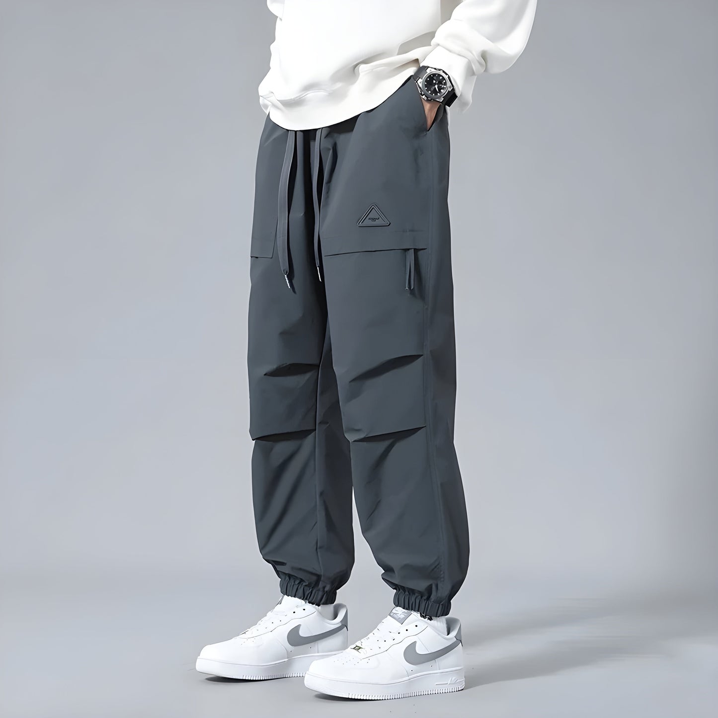 Pantalon Cargo Ronan à Coupe Droite et Taille Élastique avec Poches Multiples Polyester Spandex Lavable en Machine