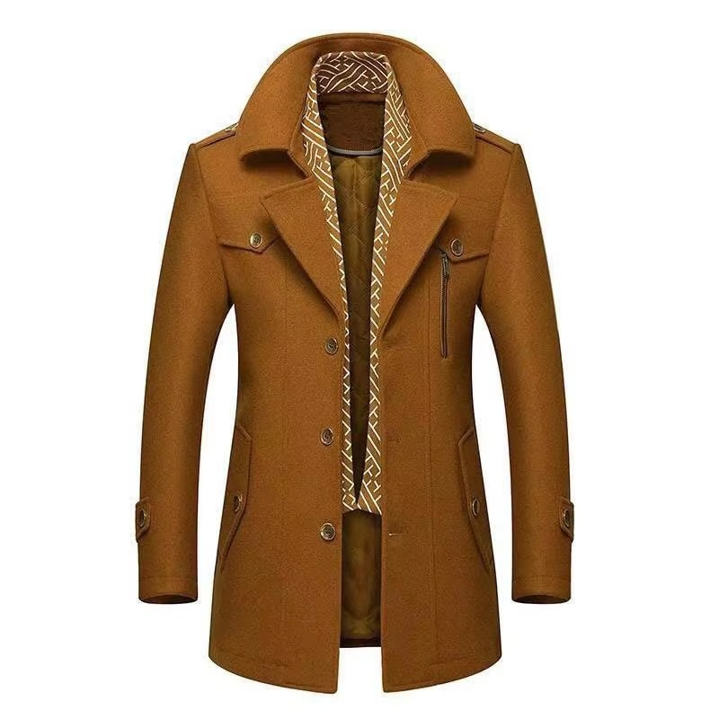 Manteau Hiver Mi Long En Laine Mélangée Pour Homme Avec Col Écharpe Doublé Chaud Amawinc Tailles M À 5XL