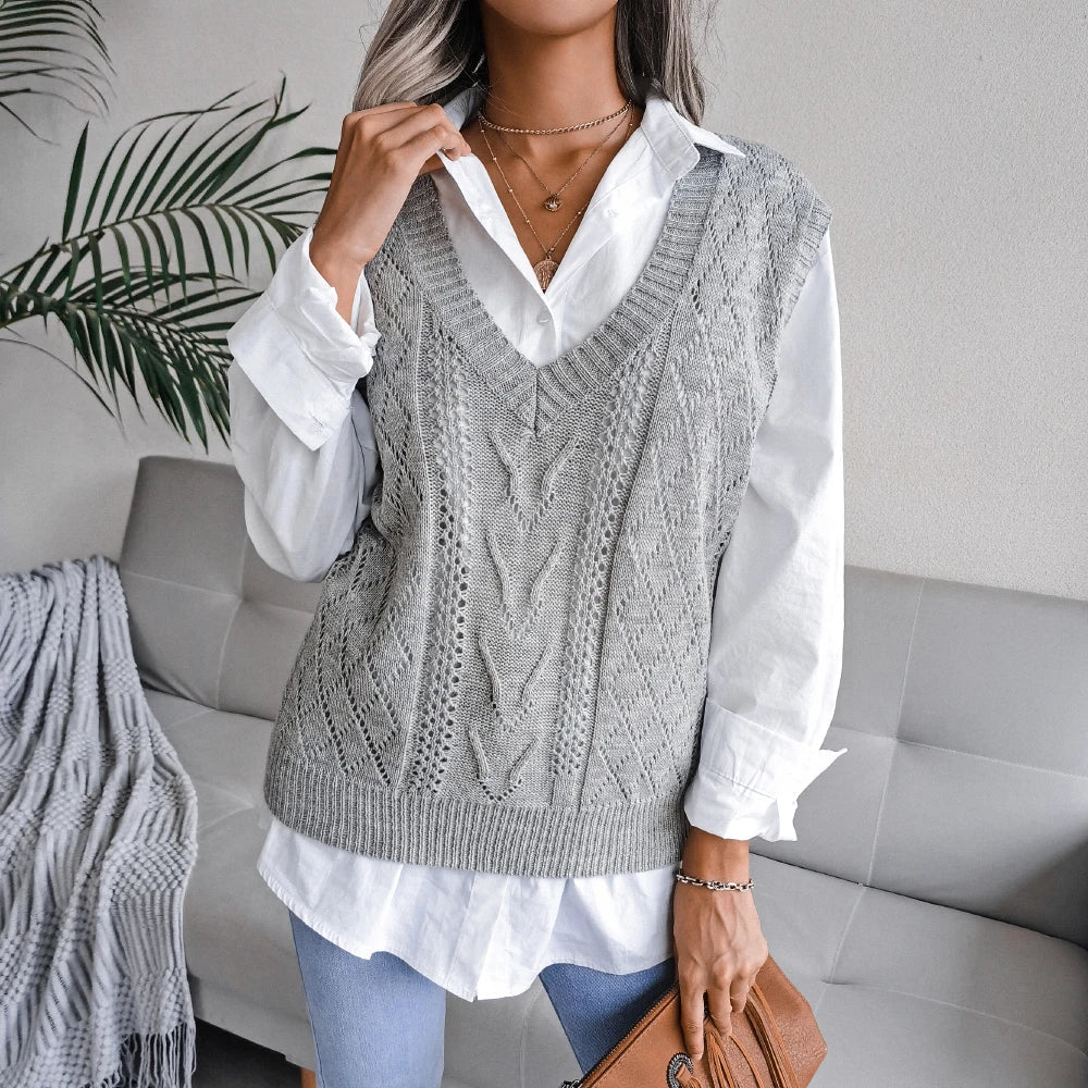 Gilet En Laine Tricotée Ellsworth Calloway Amawinc Pour Femme Maille Câblée Col V Profond Élégant Et Chaud Pour L Hiver