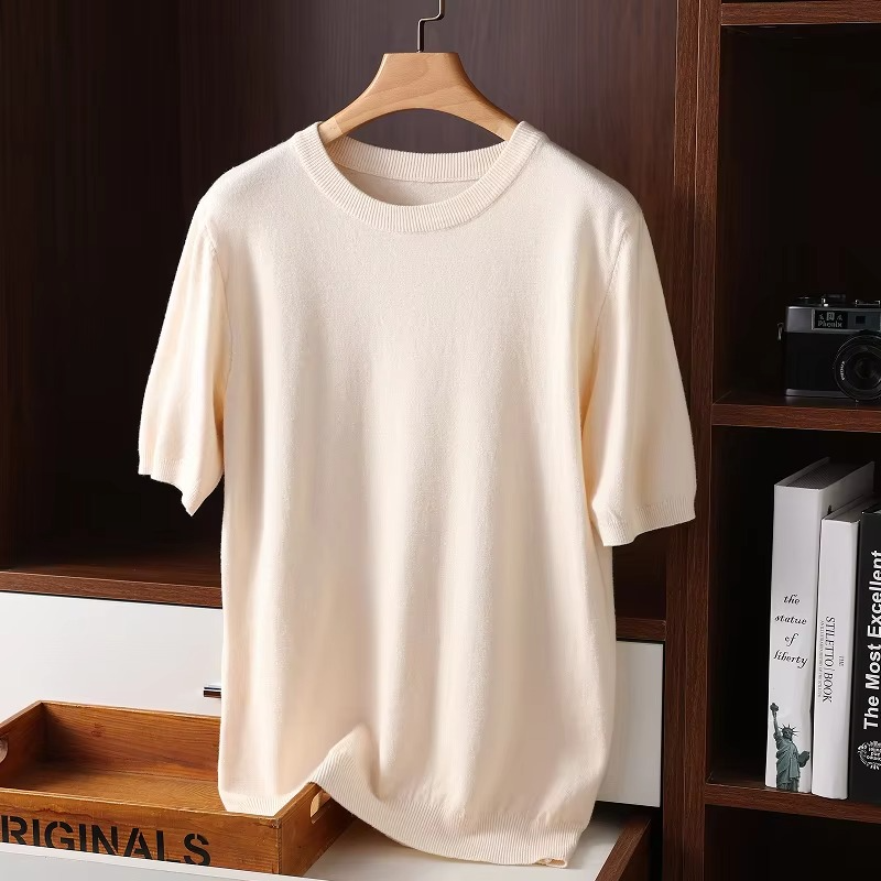 Pull Homme En Cachemire À Manches Courtes Col Rond Amawinc Léger Pour Confort Quotidien