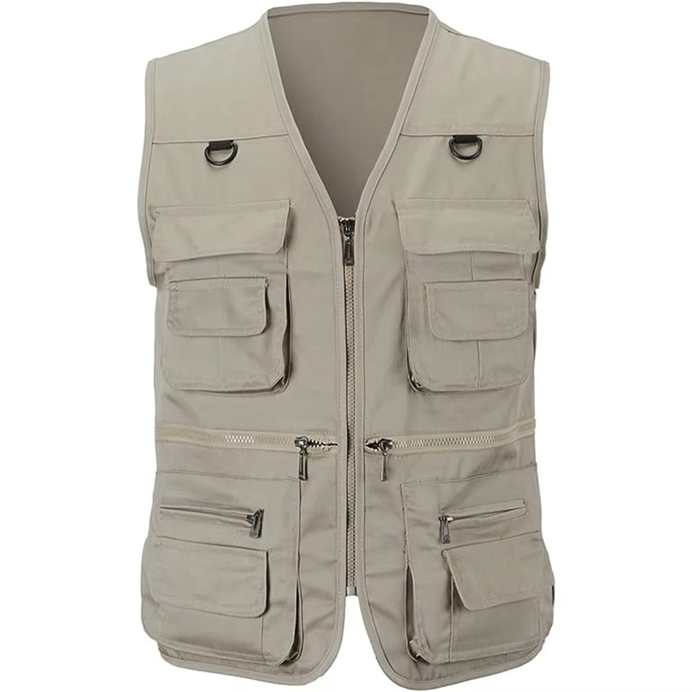 Gilet Homme Multi Poches Léger Pour Activités Outdoor Randonnée Et Pêche Avec Poches Zippées Et Cargo