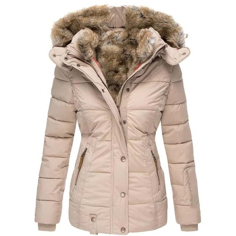Manteau Parka Luxe Hiver Pour Femme En Laine Et Coton Rembourré Capuche Intégrée Et Coupe Ajustée