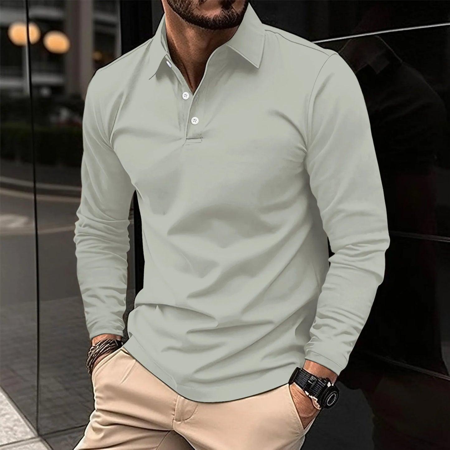 Amawinc Polo À Manches Longues Lucas Pour Homme En Coton Respirant Coupe Slim Décontracté Semi Formel