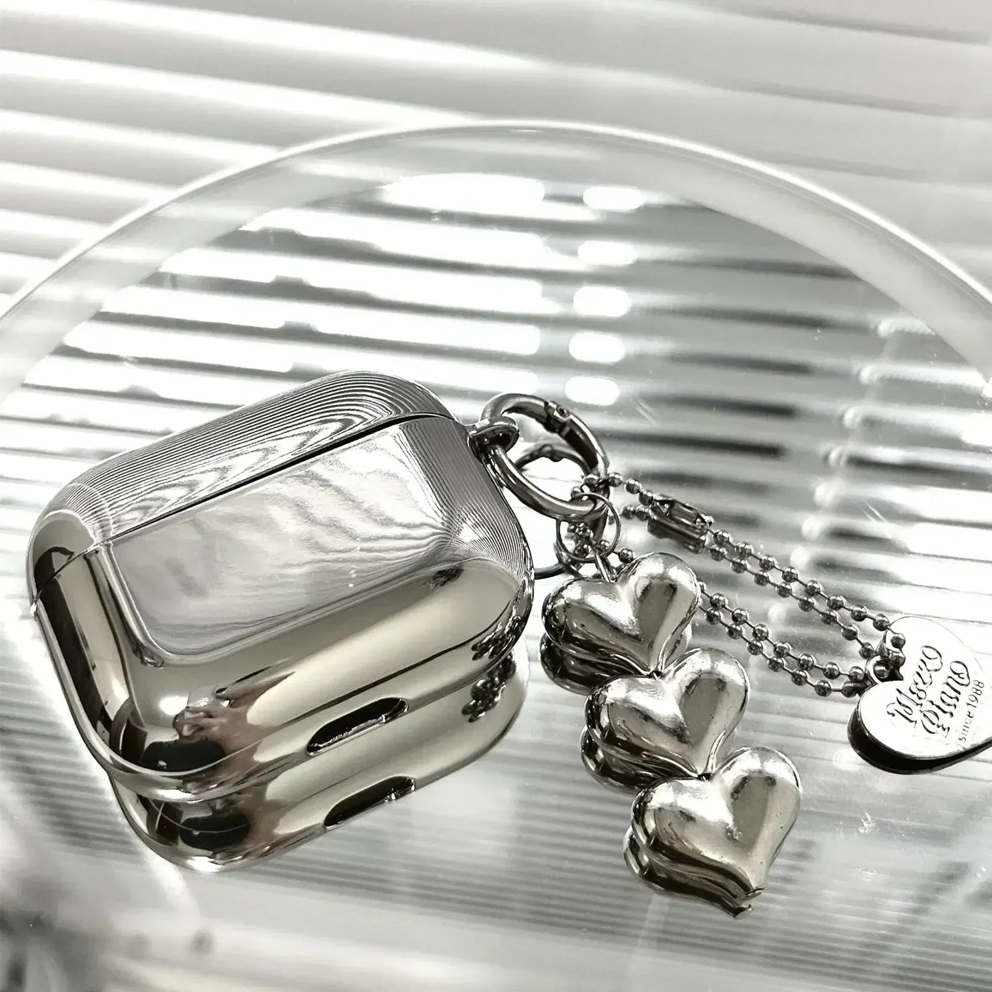 Etui AirPods Zyro 1988 Finition Électroplaqué Acier Avec Breloque Cœur Maillon Ajustement Précis Snap On