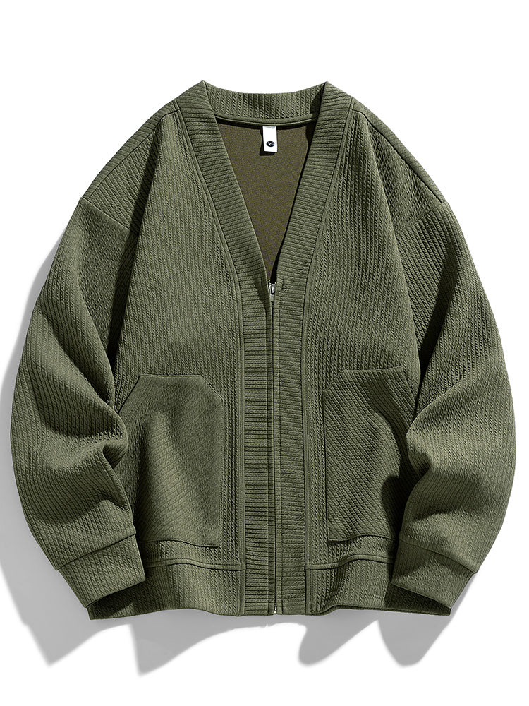 Cardigan Zippé Oversize En Mélange Coton Texturé, Silhouette Décontractée Et Drapée, Fermeture Éclair Moderne