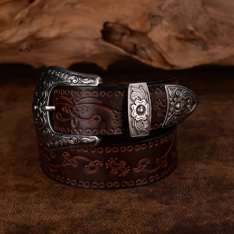 Ceinture Western Avec Boucle En Acier Et Cuir Véritable Pour Un Style Robuste Et Durable