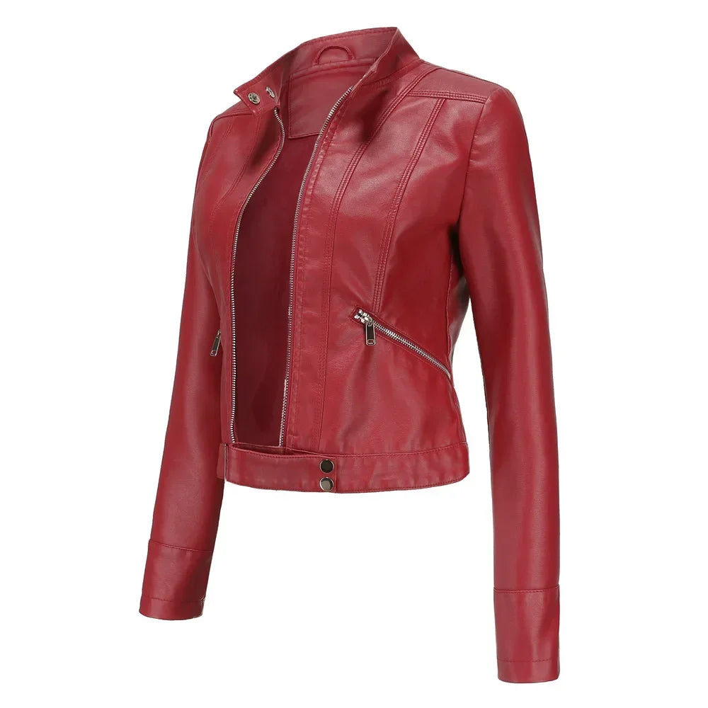 Veste En Cuir Synthétique Harper Street Col Montant Zips Argentés Coupe Ajustée Courte