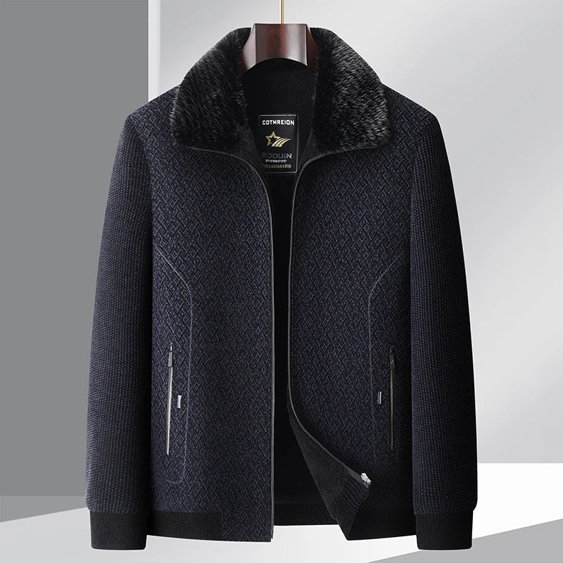 Veste À Col Fourrure Doublure Polaire Lavable En Machine Motif Grille Micro Diamants Chic