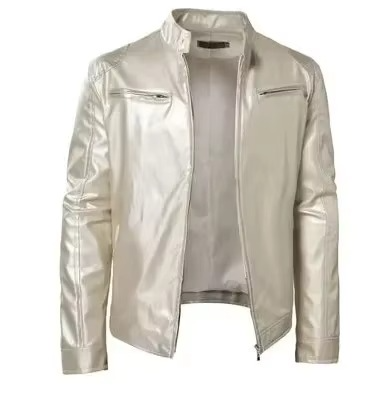 Veste Cuir PU Slim Fit Pour Homme Avec Col Debout Résistante Au Vent Style Moto Et Ville