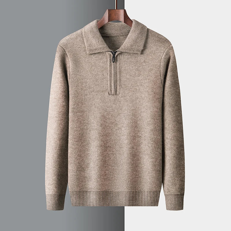 Pull en Laine pour Homme André Lucero à Zip Demi Fermeture Col et Poignets Côtes