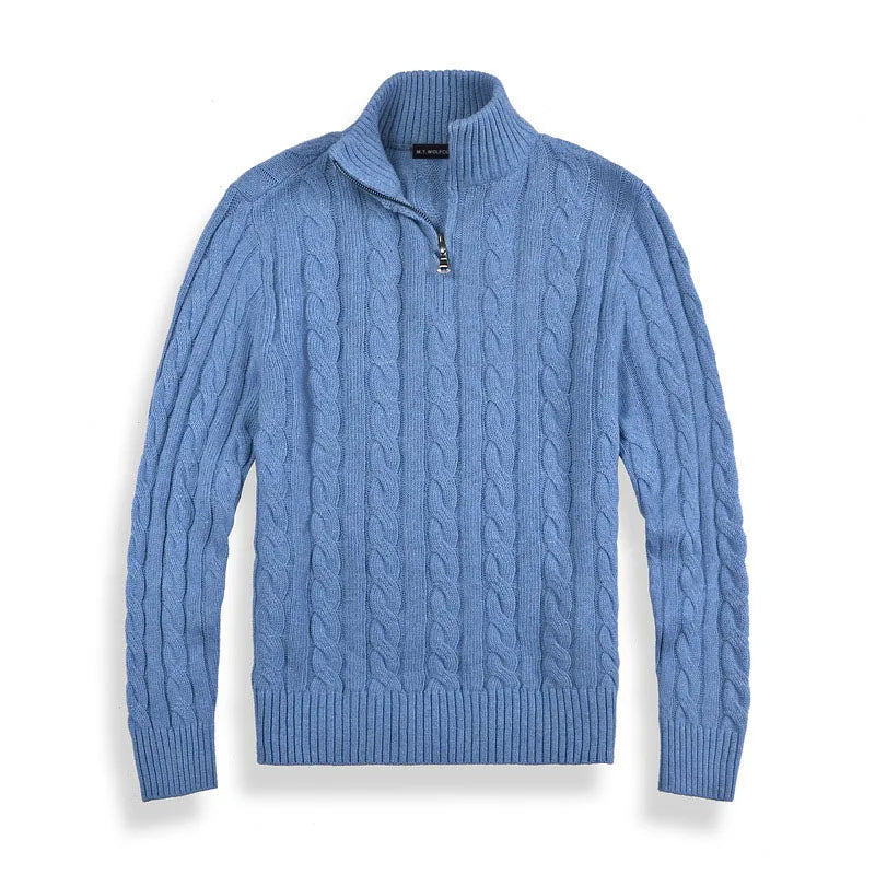 Amawinc Henry Pull À Mi Zip En Maille Cable Mélange Laine Coton Pour Homme Col Montant Et Bordures Côtelées