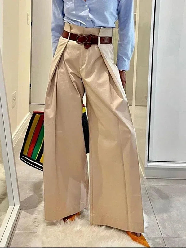 Nordic Flair Pantalon Tailleur Femme Taille Haute Coupe Large Plissé Élégant et Structuré
