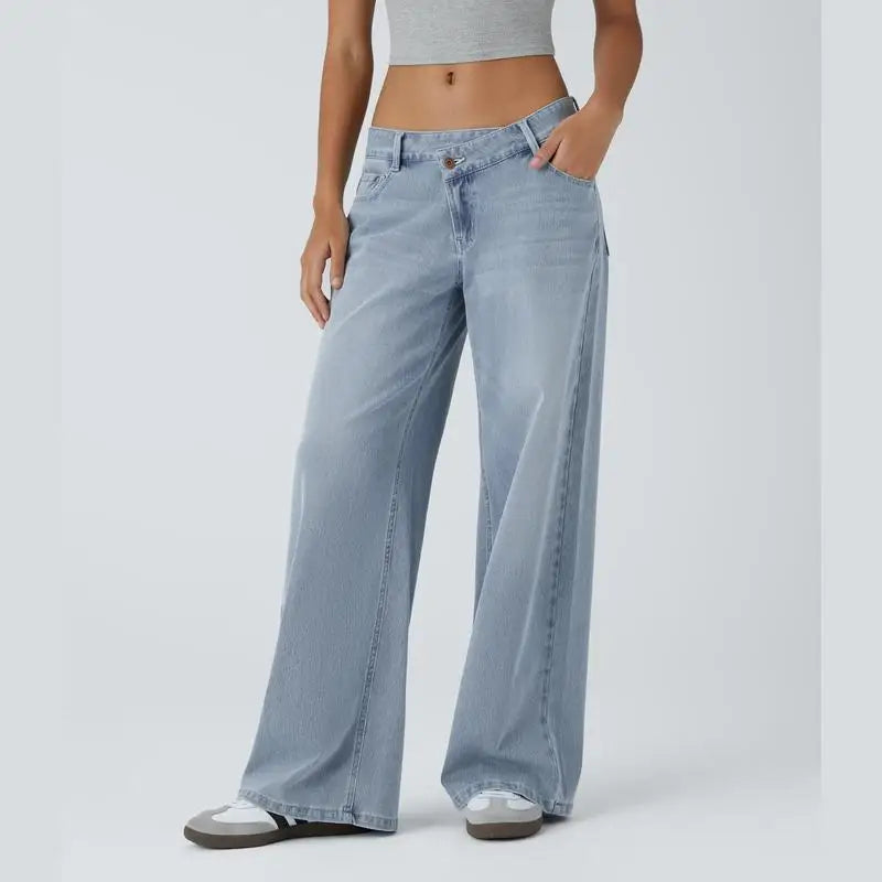 Amawinc Jeans Ample À Jambe Évasée Serenity Taille Basse Confort Décontracté Finition Vintage Lavage