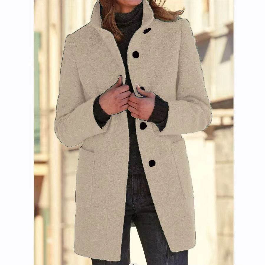 Veste Rétro En Mélange De Laine À Col Debout Pour Femmes Chaude Et Élégante Avec Charme Vintage