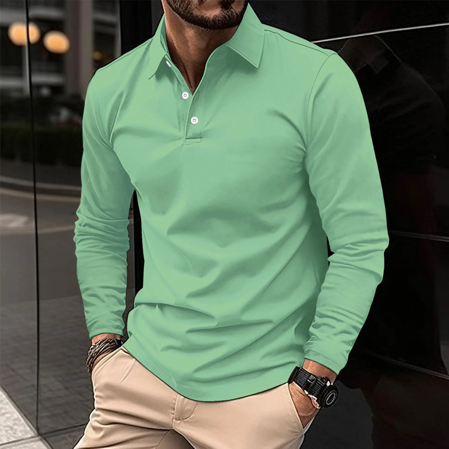 Amawinc Polo À Manches Longues Lucas Pour Homme En Coton Respirant Coupe Slim Décontracté Semi Formel