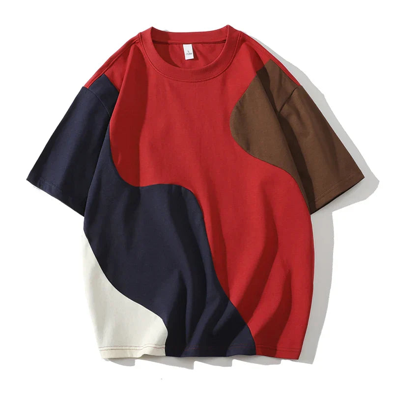 Avisa Color-Block Tee-Shirt Col Rond Poly Mélange Respirant Pour Printemps Été Essentiel Et Polyvalent
