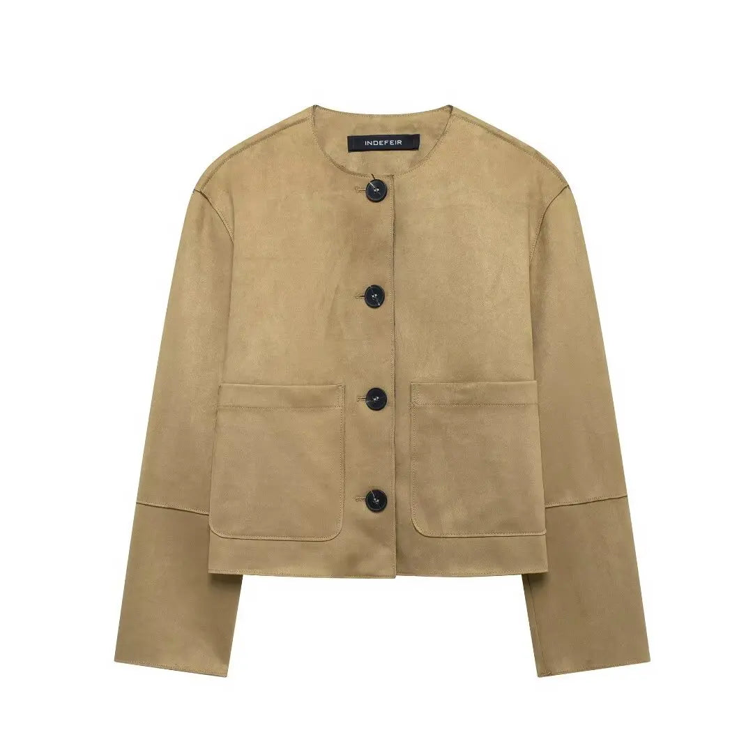 Veste Femme En Daim Danielle À Boutons Sophistiquée Et Polyvalente Pour Tous Les Jours Par Amawinc