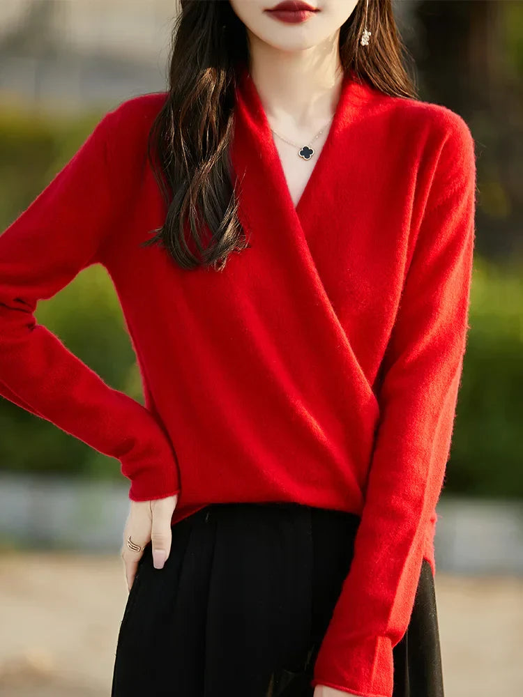 Pull Femme En Laine Tricotée Col V Manches Longues Coupe Décontractée Nordisk Flair