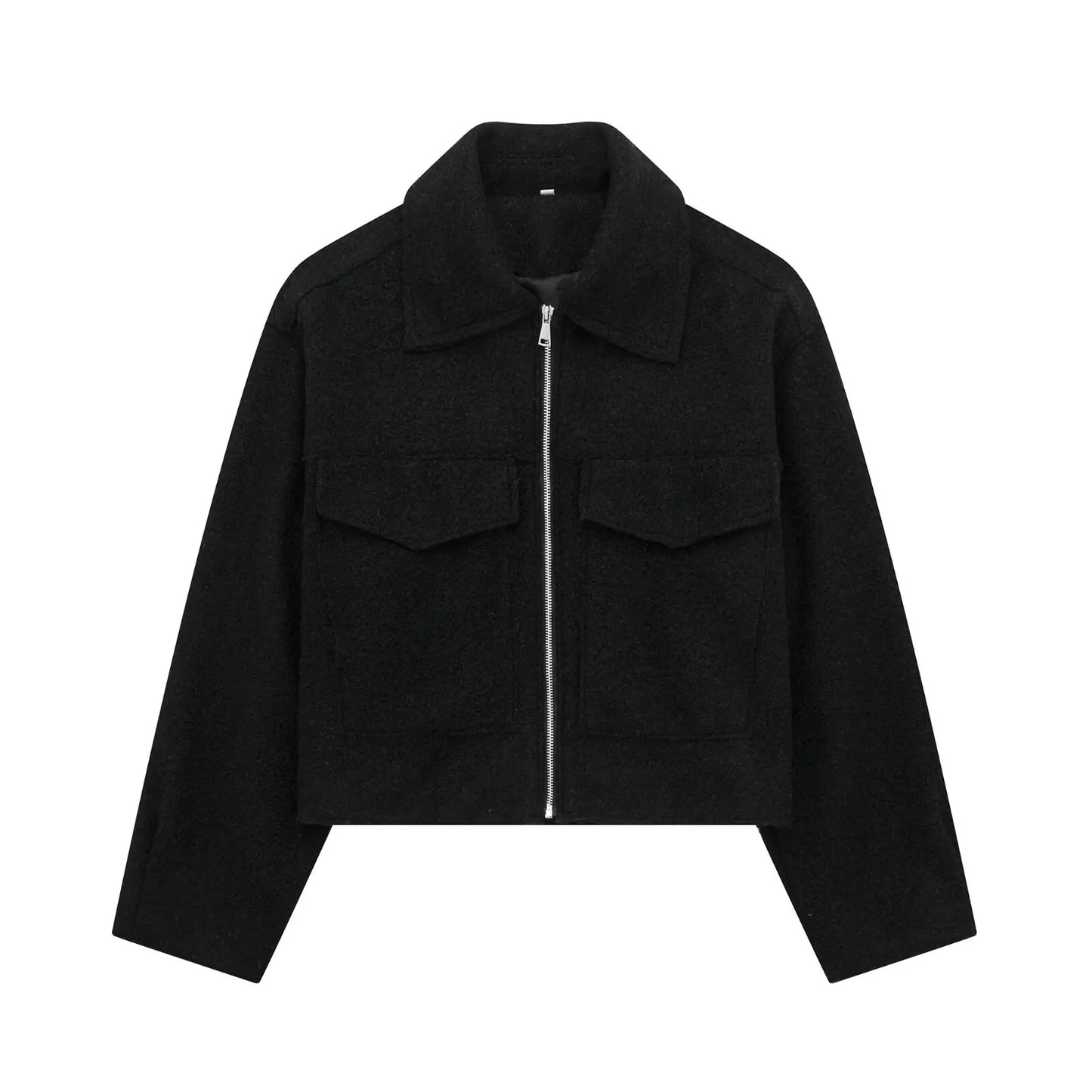 Veste Urbaine Couture À Coupe Ajustée Fermeture Éclair Poches Frontales Fonctionnelles Col Revers Vintage Tissu Doux