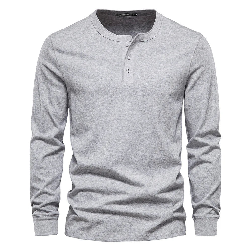 Chemise Henley À Manches Longues Pour Homme Bleu Nuit Confort Moderne Décontracté Polyvalent