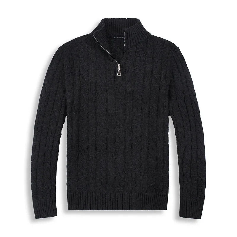 Amawinc Henry Pull À Mi Zip En Maille Cable Mélange Laine Coton Pour Homme Col Montant Et Bordures Côtelées