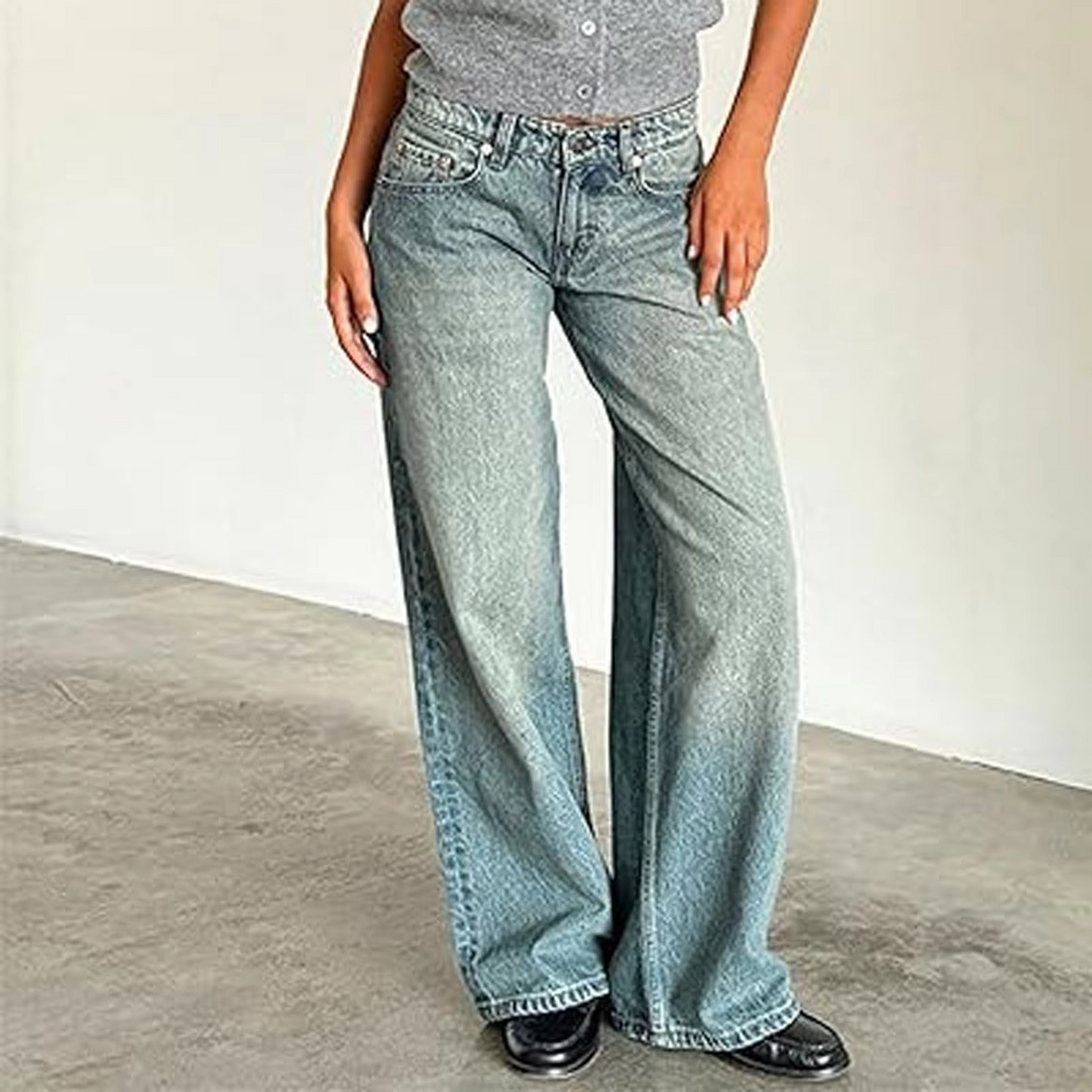 Jean Femme À Taille Moyenne Coupe Droite Vintage Lavé Pour Femmes Confort Durable Et Style Quotidien