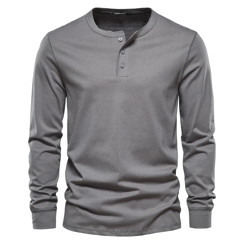 Chemise Henley À Manches Longues Pour Homme Bleu Nuit Confort Moderne Décontracté Polyvalent