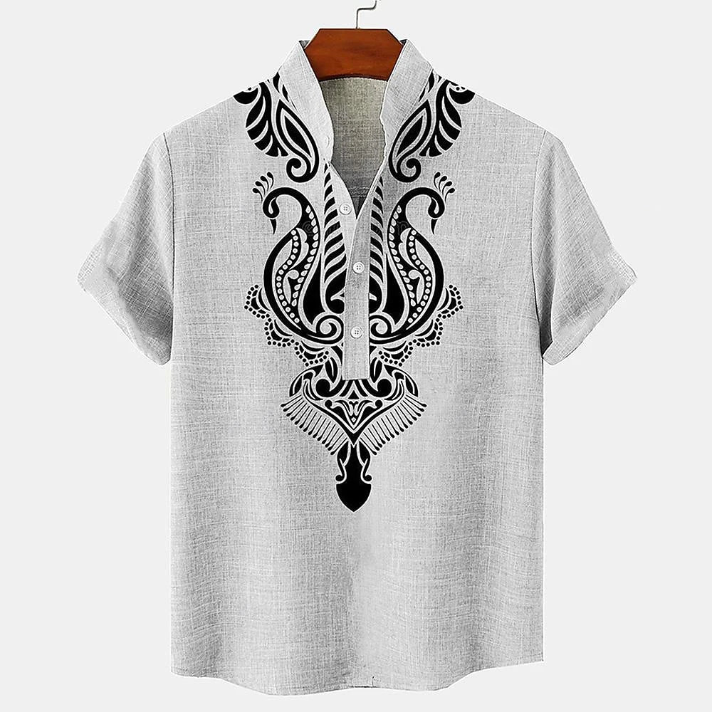 Chemise Décontractée À Manches Courtes Avec Motif Hawaïen Traditionnel En Polyester Léger