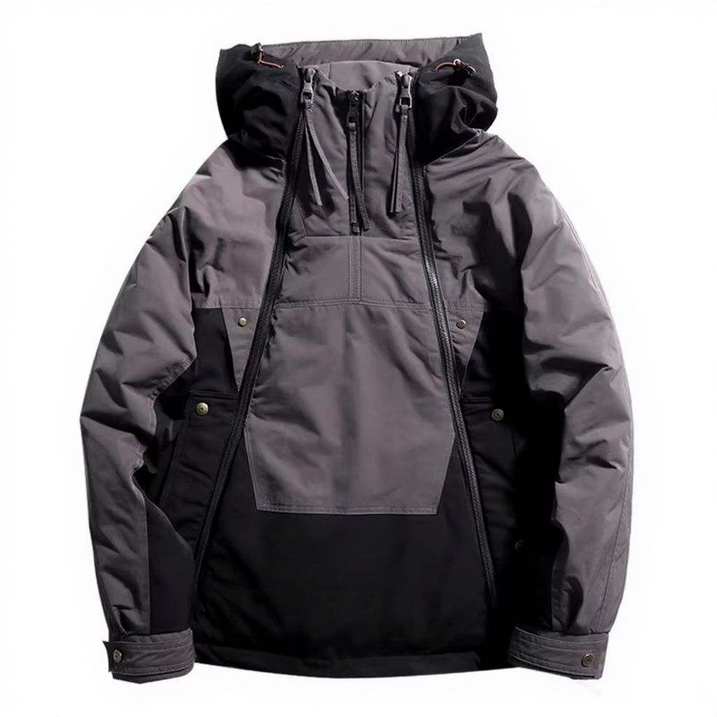 Doudoune Homme Hiver Avec Double Fermeture Éclair Et Capuche Bicolore Pour Chaleur Maximale Pour Activité En Plein Air
