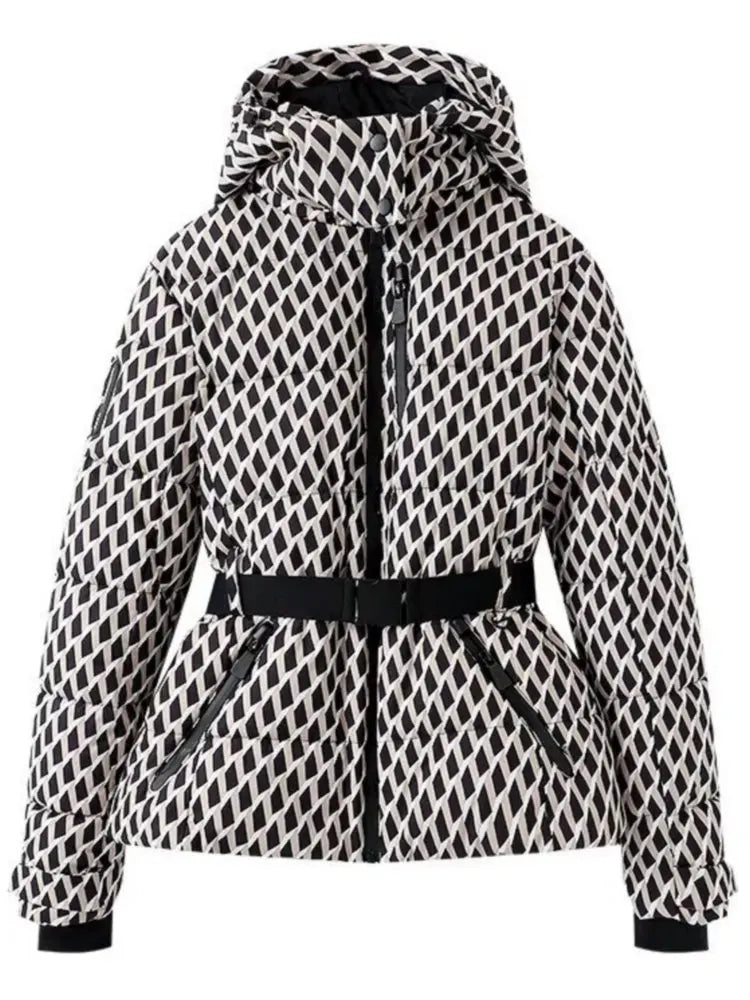 Manteau Puffer Matelassé Femme Hiver Avec Ceinture Coupe Ajustée Finition Métallique