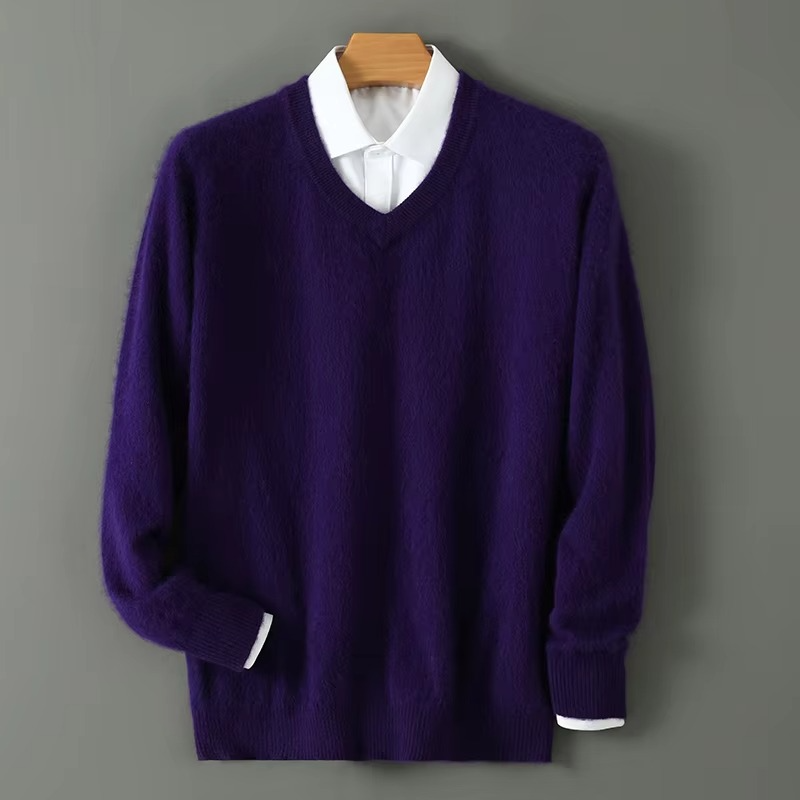 Amawinc Pull Homme Col V En Mélange Cachemire Chaud Coupe Décontractée Grandes Tailles Pour Hiver