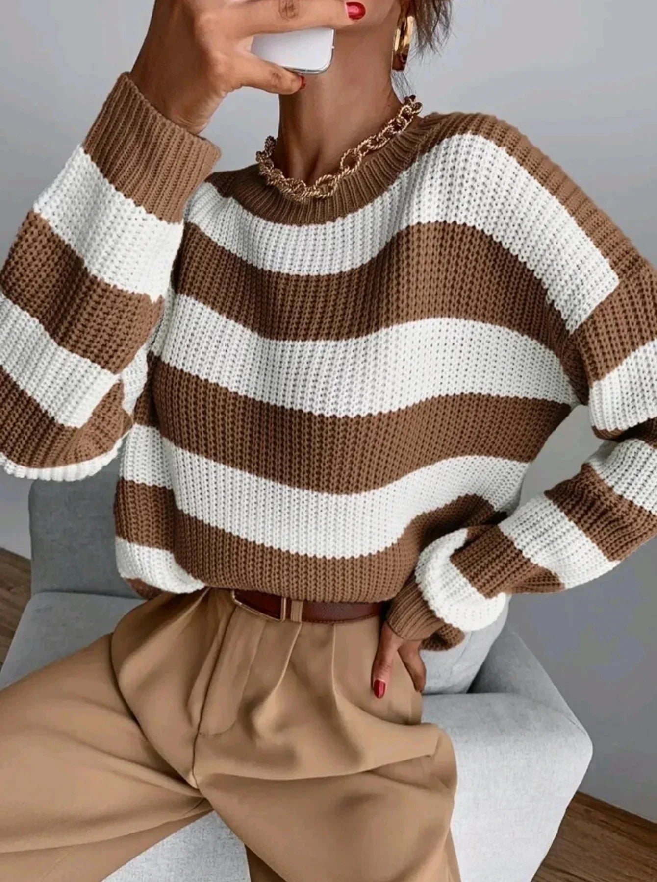 Emma Col Roulé Cachemire Hiver Pour Femmes À Rayures Élégant Et Chaud Pour Look Chic Quotidien