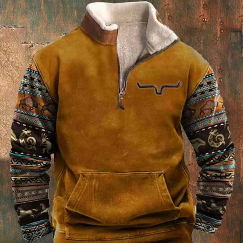 Veste à Capuche Rétro Imprimée 3D pour Hommes avec Col en Cuir et Fermeture Éclair pour Temps Froids